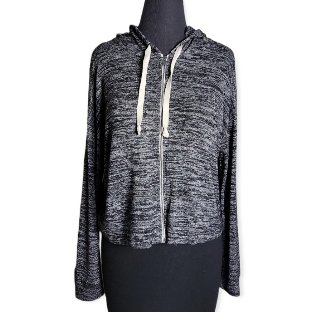 American Eagle Outfitters zip up charcoal heather hooded sweater size medium